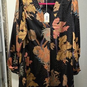 JODIFL Black and Orange Floral Long Sleeve Dress